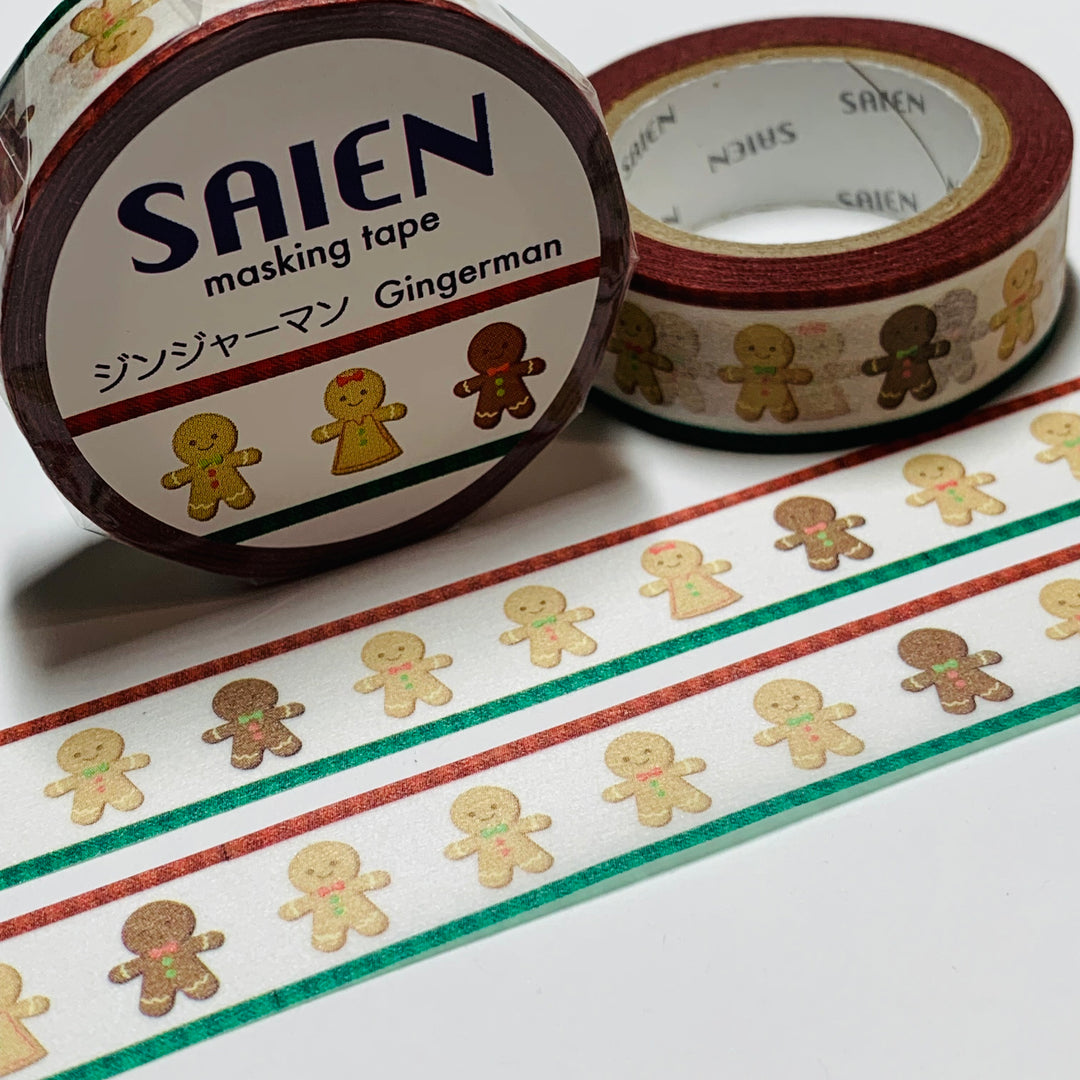 GINGERBREAD MAN & WOMAN Saien Masking Washi Tape ~ 1 Roll ~ 15mm x 10m (33 Feet)