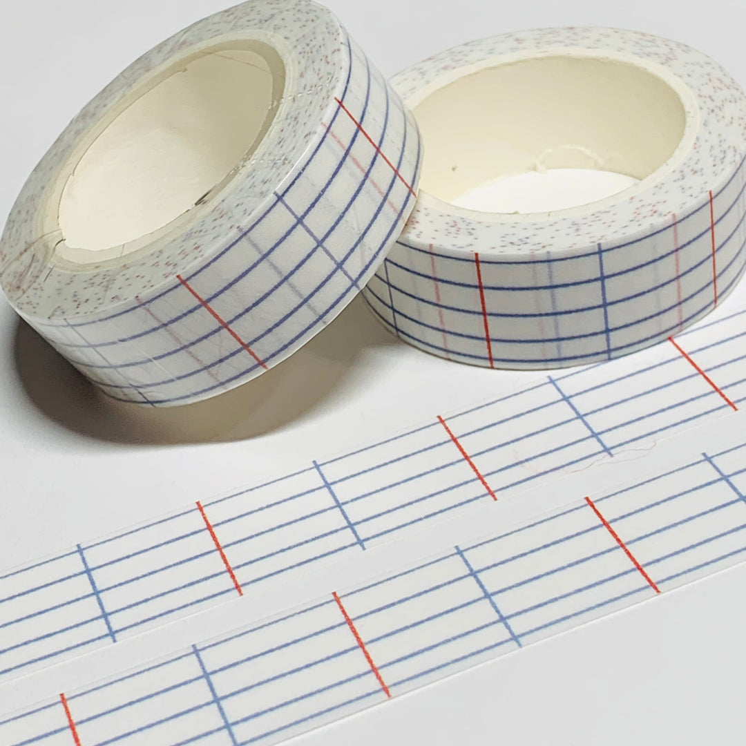 NEW SIZE! NOTEBOOK PAPER LINED Washi Tape ~ 1 Roll ~ 15mm x 10m (33 Feet)