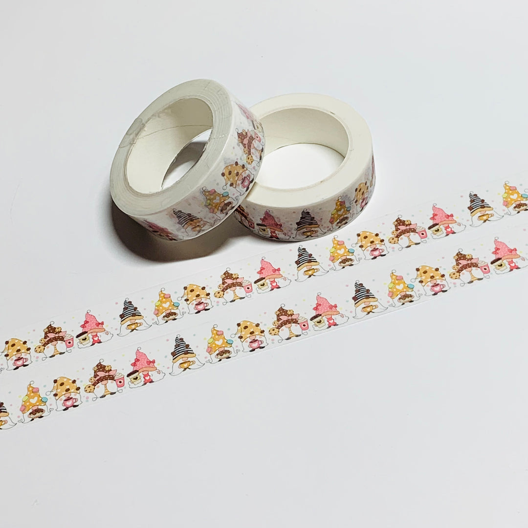 GNOMES MUNCHING On COOKIES & Coffee Washi Tape ~ 1 Roll ~ 15mm x 10m (33 Feet)