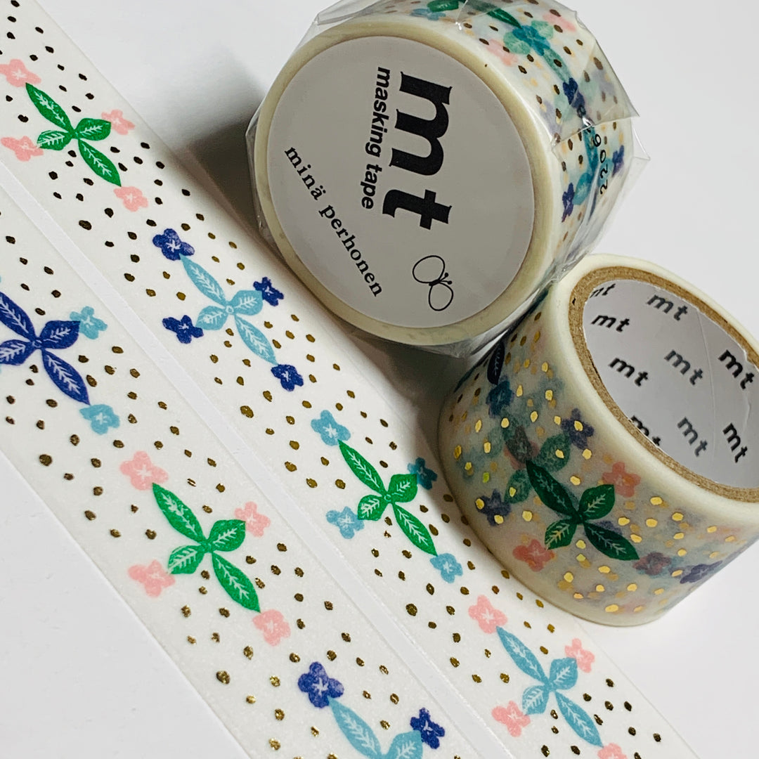 BLOOMING DAY GOLD FOIL Mina Perhonen Mt Washi Tape ~ 1 Roll ~ 24mm x 3m (10 Feet)