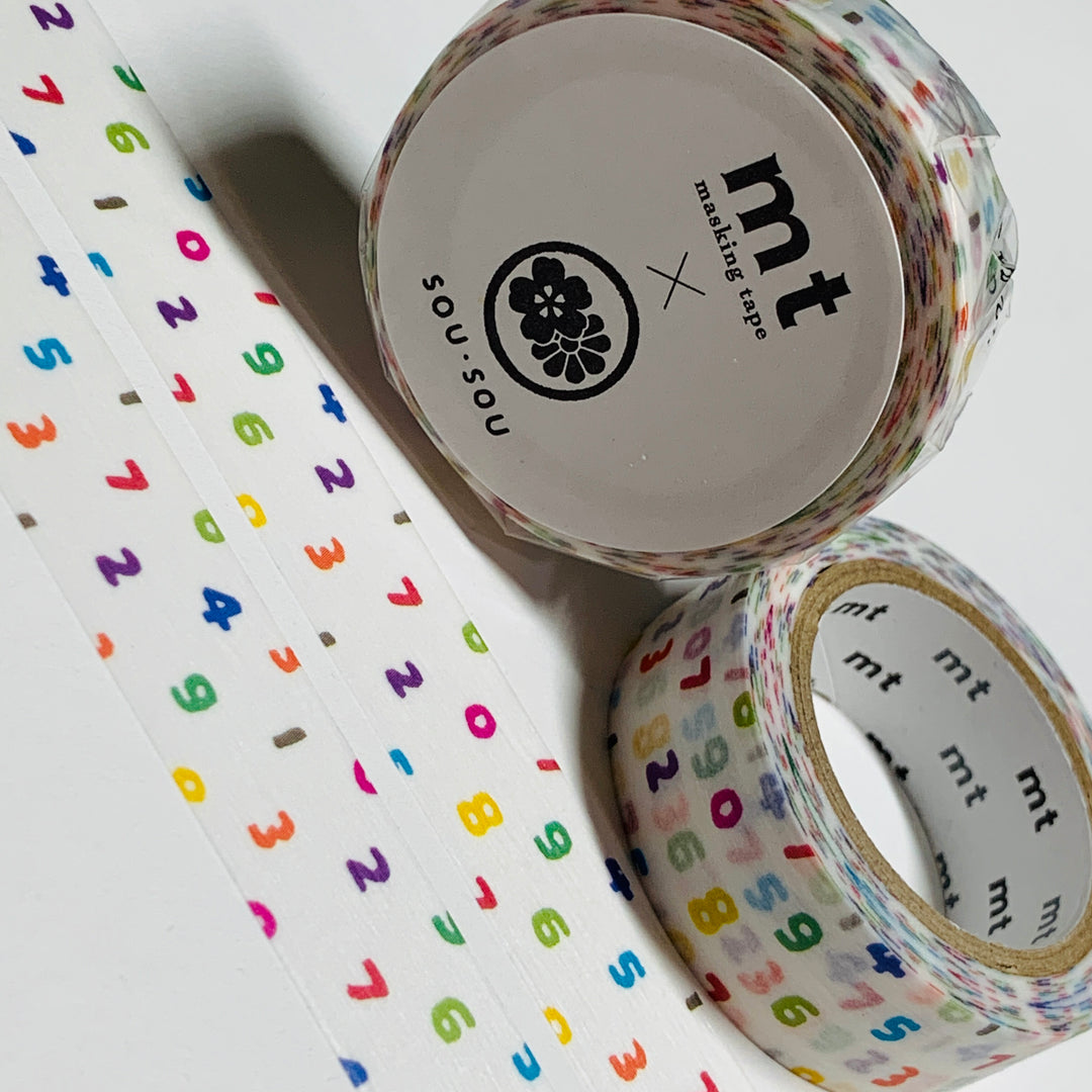 IROIRO RAINBOW WHITE DIGITS by Sou Sou MT Washi Tape -1 roll - 15mm x 7m (23 Feet)