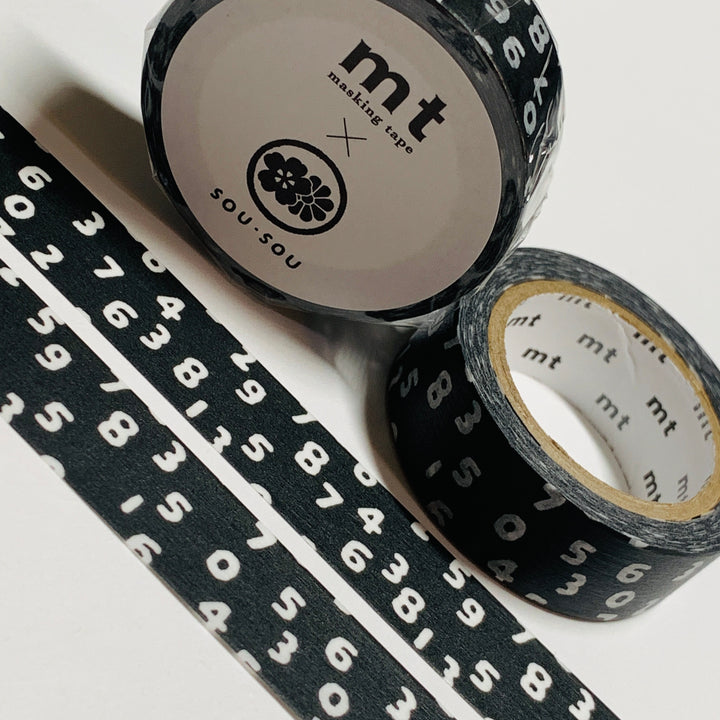 KON-NUREBAIRO BLACK & WHITE DIGITS by Sou Sou MT Washi Tape -1 roll - 15mm x 7m (23 Feet)