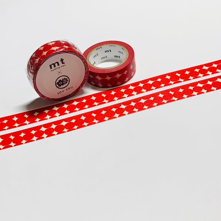 OHAJIKI RED COIN SHAPES Sou Sou Mt Washi Tape ~ 1 Roll ~ 15mm x 7m (23 Feet)