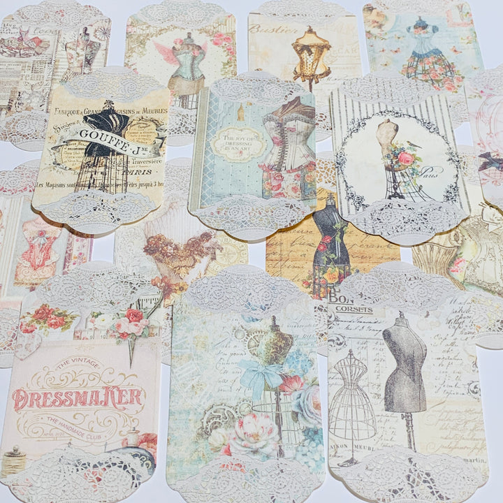 CORSETS BUSTIERS & FASHION DRESS FORMS Paper Lace Ephemera Pack ~ 45 Sheets ~ Size 2.5 x 4.25 Inches
