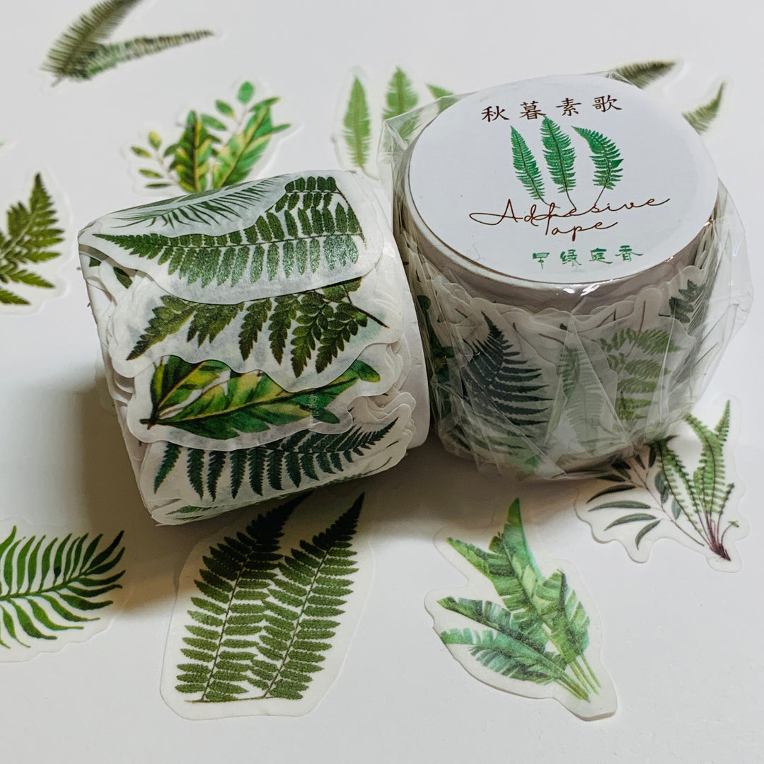 GREEN LUSH LEAVES DESIGNED Labels/Stickers in Washi Tape Roll Form ~ 100 Stickers ~ 30mm Each