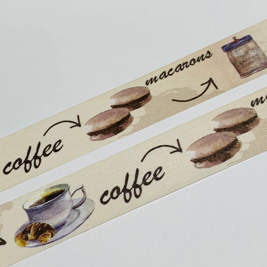 FRENCH ROAST COFFEE & MACARONS Washi Tape ~ 1 Roll ~ 15mm x 10m (33 Feet)