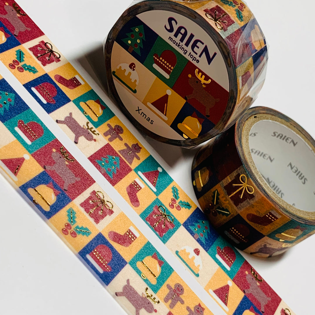 ADVENT GIFT COLLAGE Christmas Saien Gold Foil Masking Washi Tape ~ 1 Roll ~ 20mm x 5m (16 Feet)