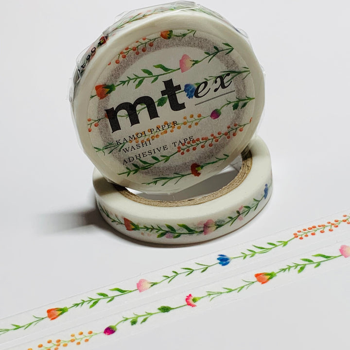 FLOWER DROP LINE FLORAL Thin Line Mt Washi Tape ~ 1 Roll ~ 7mm x 7m (23 Feet)