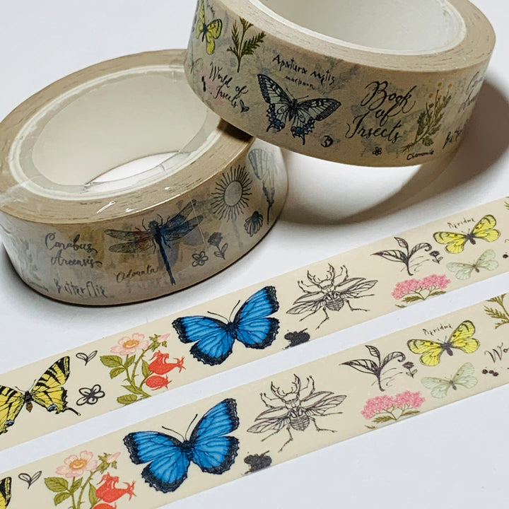 ILLUSTRATED BOOK Of INSECTS & Butterflies Washi Tape - 1 Roll - 15mm x 10m (33 Feet)