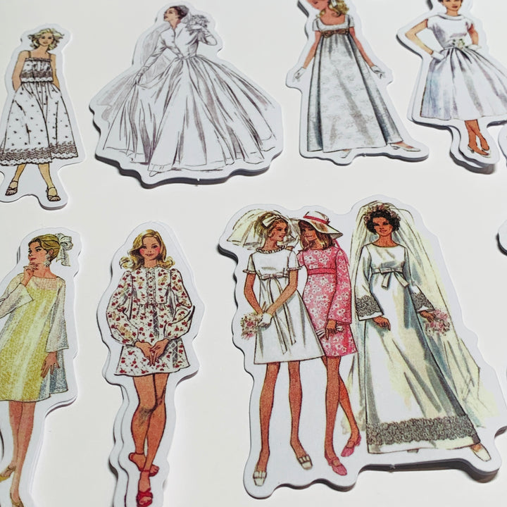 WHITE WEDDING VINTAGE DRESS Girls Peelable Stickers  ~ 40 Pieces ~ Each Sticker is 60mm x 80mm