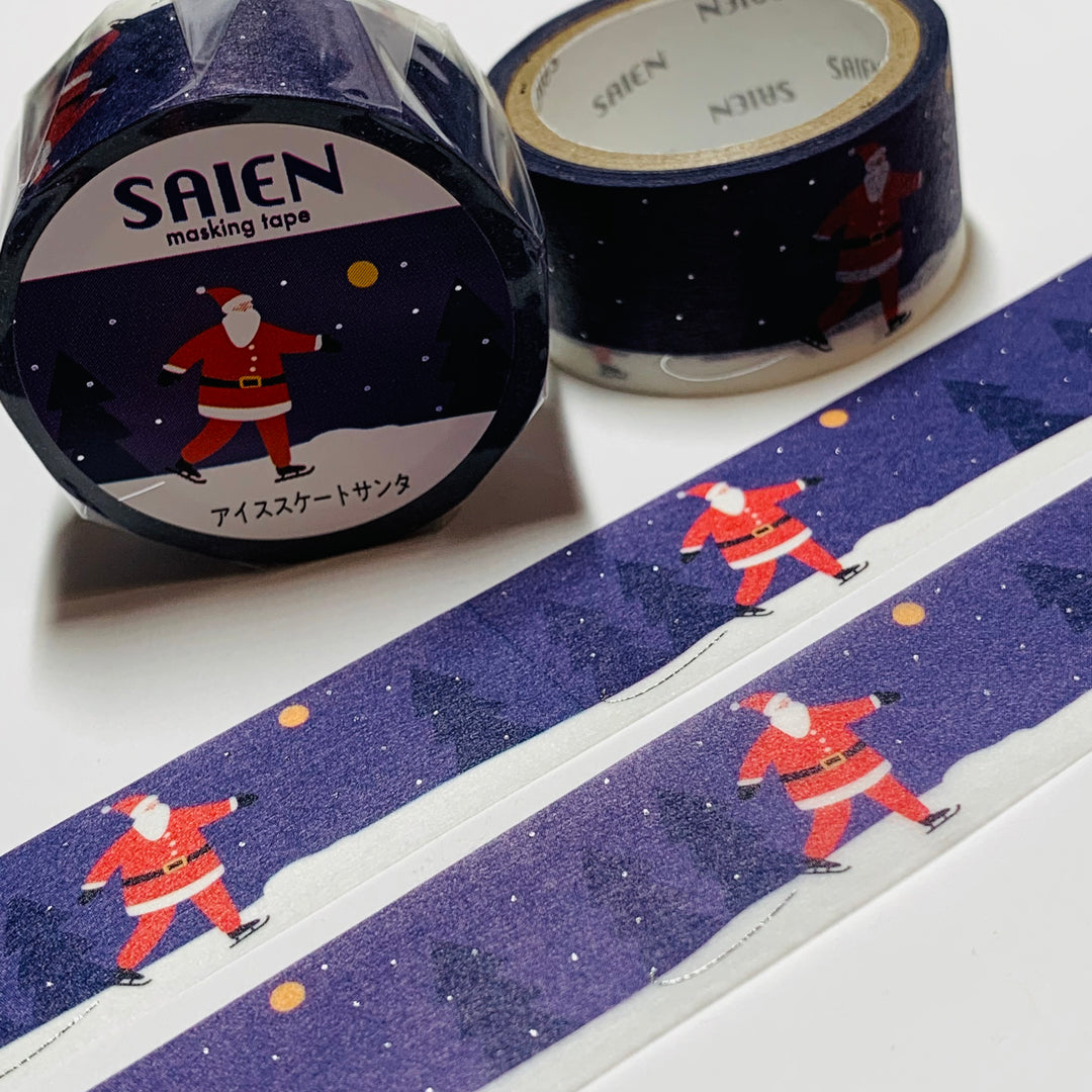 ICE SKATING SANTA Christmas Saien Silver Foil Masking Washi Tape ~ 1 Roll ~ 20mm x 5m (16 Feet)