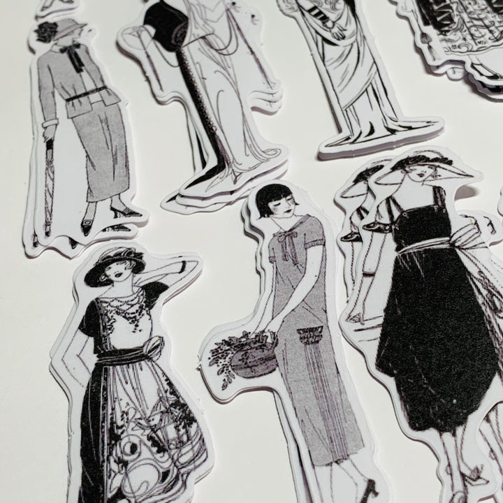 FASHION PLATE GIRLS In Black & White Peelable Stickers  ~ 45 Pieces ~ Each Sticker is 55mm x 85mm