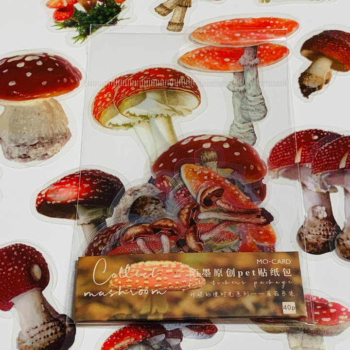 MUSHROOM COLLECTION Peelable Sticker Ephemera Pack ~ 40 Pieces, Each Sticker 40-60mm