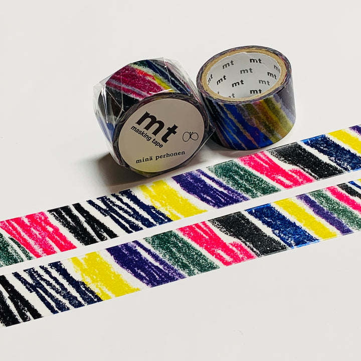 CRAYONNISTE SCRIBBLES BLUE FOIL Mina Perhonen Mt Washi Tape ~ 1 Roll ~ 24mm x 3m (10 Feet)