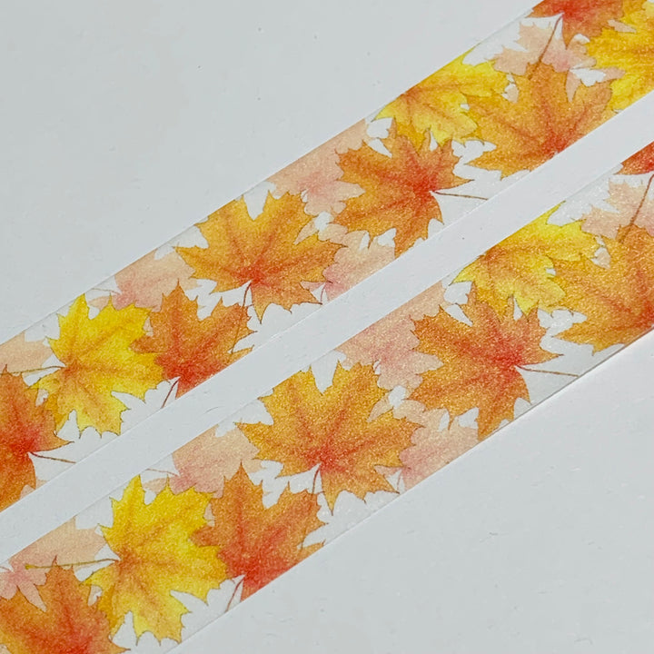 NEW SIZE!  MAPLE LEAVES in ORANGE and Yellow Washi Tape ~ 1 Roll ~ 15mm x 10m (33 Feet)