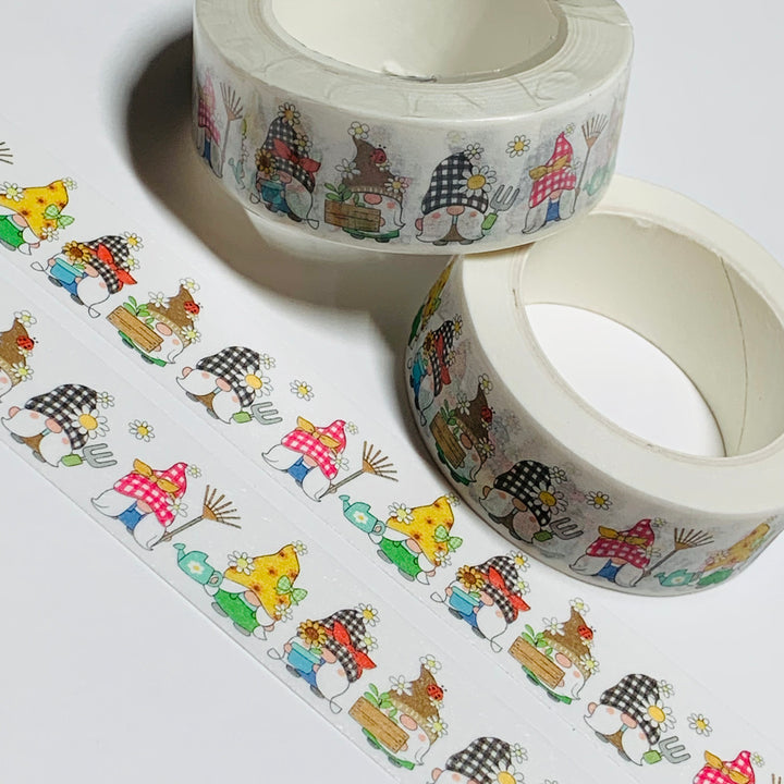 GINGHAM GARDENING GNOMES Washi Tape ~ 1 Roll ~ 15mm x 10m (33 Feet)