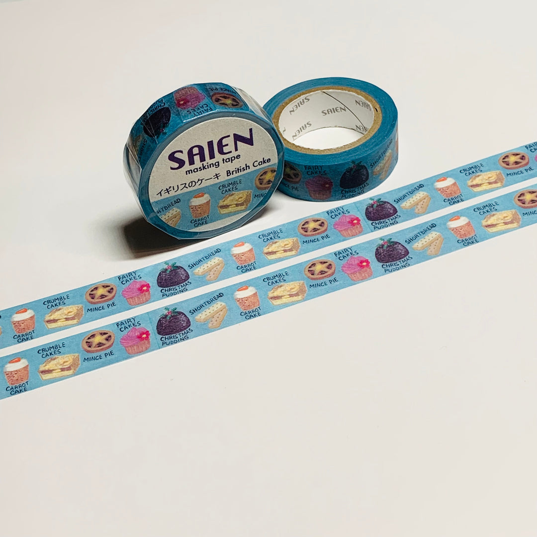 BRITISH CAKES & PASTRIES FOOD Saien Masking Washi Tape - 1 Roll - 15mm x 10m (33 Feet)