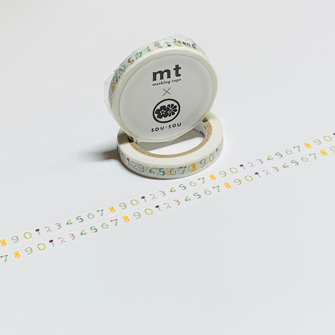 FLORAL SO-SU-U DIGITS by Sou Sou Thin Mt Washi Tape ~ 1 Roll ~ 7mm x 7m (23 Feet)