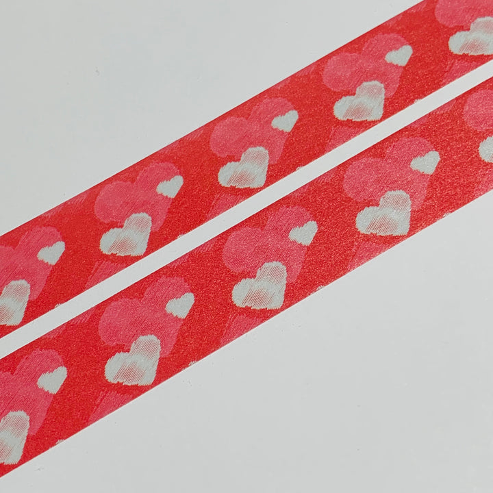 WHITEWASHED WHITE & PINK HEARTS Washi Tape ~ 1 Roll ~ 15mm x 10m (33 Feet)