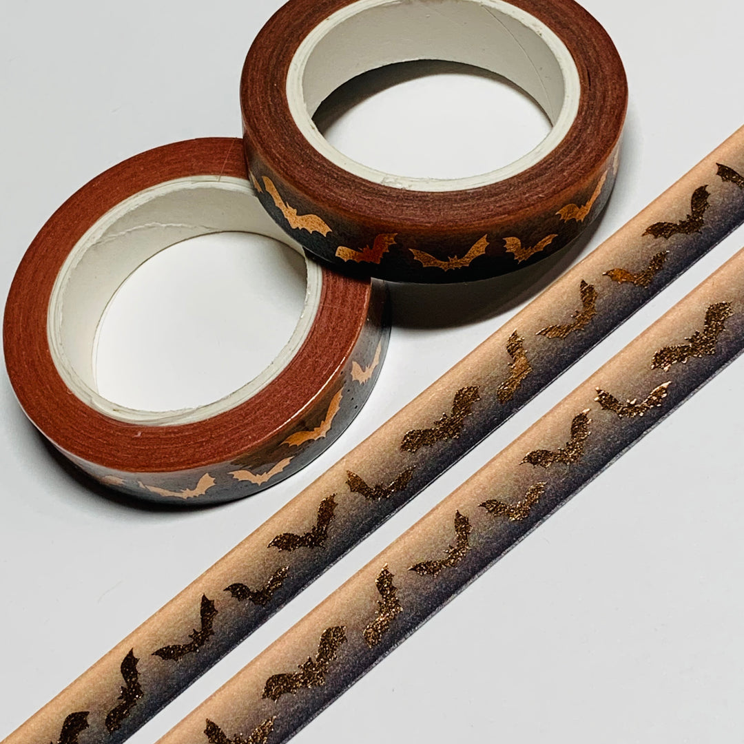 BATS At DUSK In ROSE GOLD Foil Halloween Washi Tape ~ 1 Roll ~ 10mm x 10m (33 Feet)