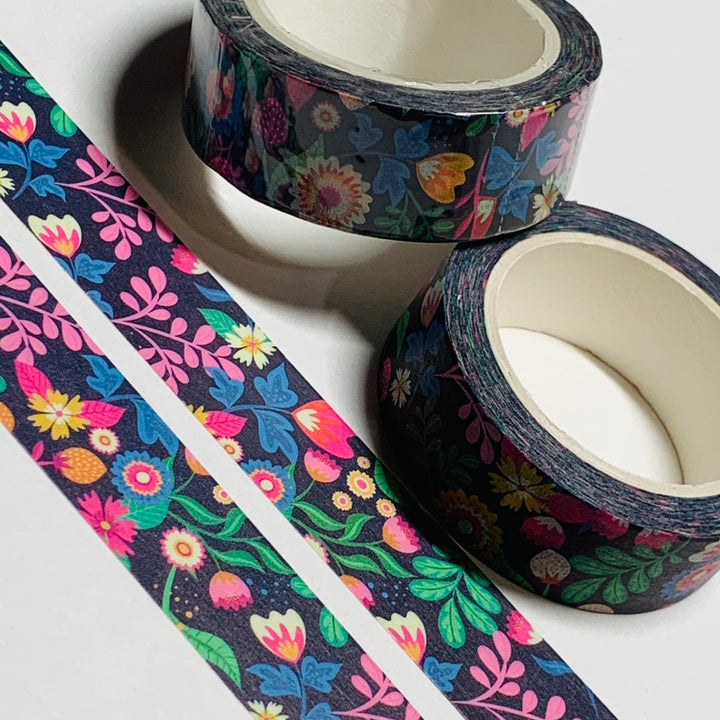 NIGHTLY NEON FLOWER GARDEN Floral Washi Tape ~ 1 Roll ~ 15mm x 10m (33 Feet)