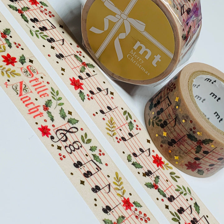 STILLE NACHT CHRISTMAS MUSIC CHARTS Gold Foil MT Washi Tape ~ 1 Roll ~ 24mm x 7m (23 Feet)