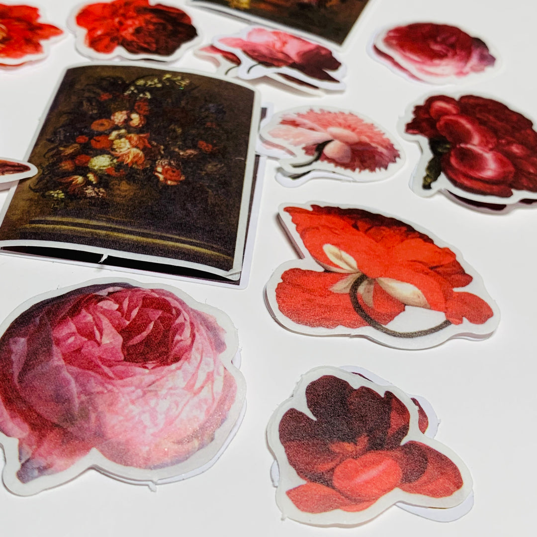 BLOOMING RED IMPERIAL Garden Floral Sticker Flakes Stickers ~ 40 Stickers ~ 1 to 3 Inches Each