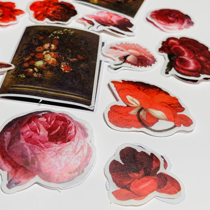 BLOOMING RED IMPERIAL Garden Floral Sticker Flakes Stickers ~ 40 Stickers ~ 1 to 3 Inches Each