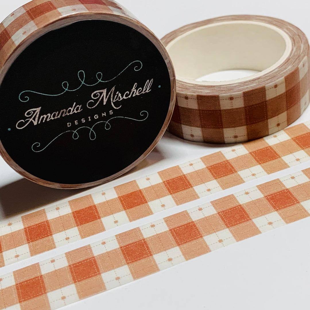 FALL BROWN & WHITE Plaid Amanda Mischell Washi Tape ~ 1 Roll ~ 15mm x 10m (33 Feet)