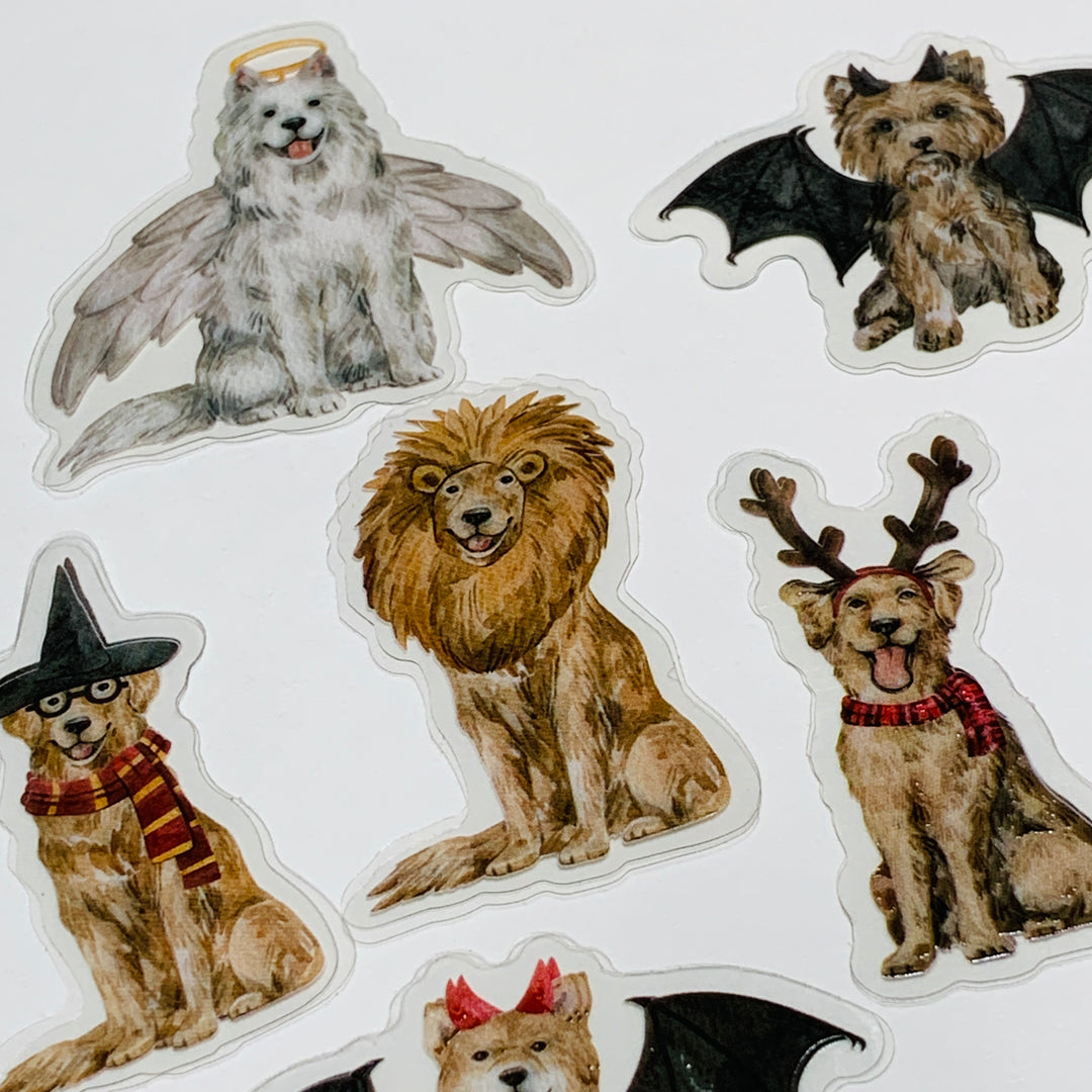 DOGGIE DRESS UP In HALLOWEEN COSTUMES Sticker Flakes Stickers ~ 30 Pieces ~ Approximately 50mm Each