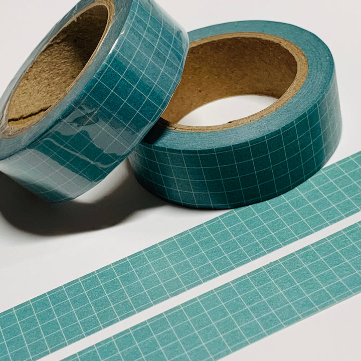 SAGE BLUE GREEN Grid Washi Tape ~ 1 Roll ~ 15mm x 10m (33 Feet)