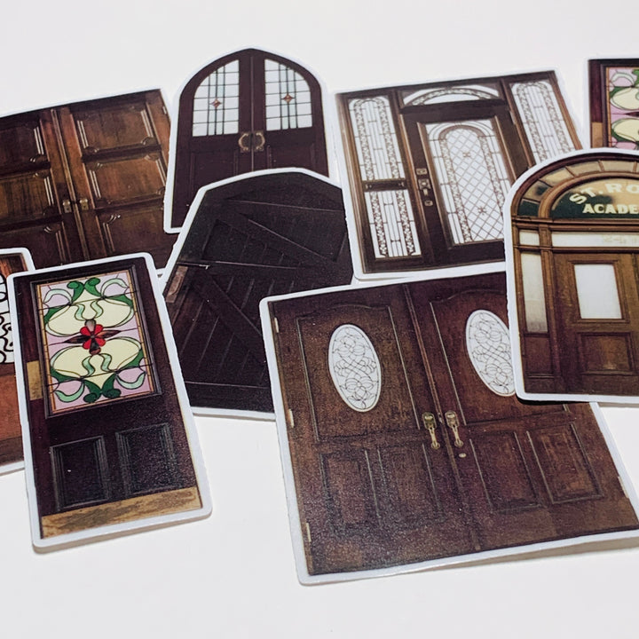 LIBRARY DOORS & WINDOWS Stickers On Photo Print Paper ~ 10 Large Stickers ~ 40-100mm