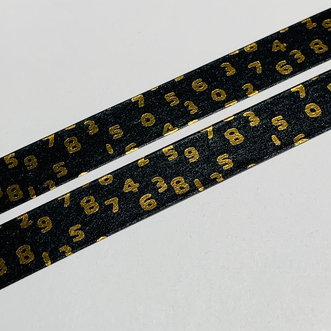 KONKIN BLACK & GOLD DIGITS by Sou Sou MT Washi Tape -1 roll - 15mm x 3m (10 Feet)