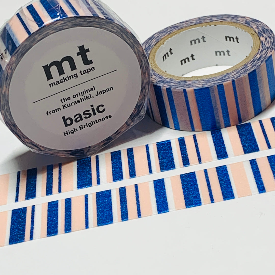 OVERLAPPED STRIPES METALLIC NAVY FOIL MT Washi Tape - 1 Roll - 15mm x 7m (23 Feet)