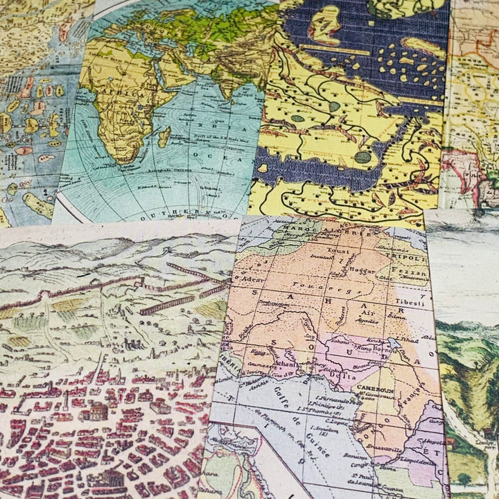 TRAVEL FOOTPRINT MAPS & SKETCHED TOPICAL Booklet of Ephemera Sheets ~ 60 Sheet ~ 2 x 3.25 Inches