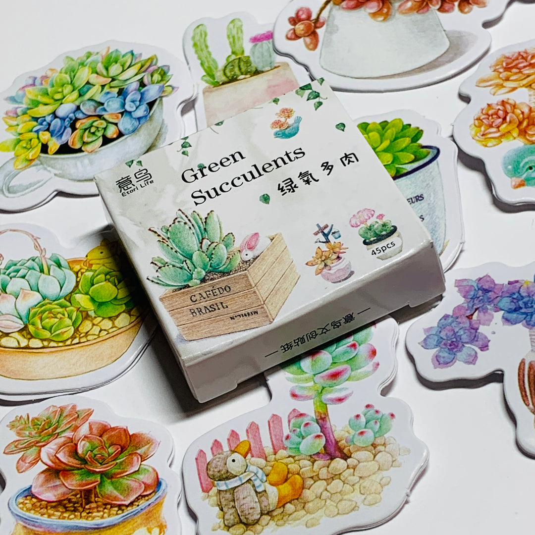 GORGEOUS GREEN & RAINBOW SUCCULENTS Peelable Stickers  ~ 45 Pieces ~ Approximately 40mm