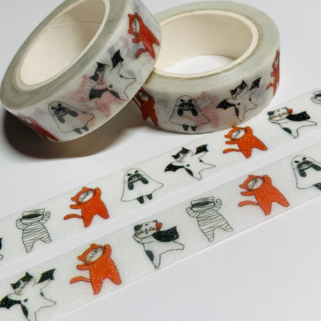 ADORABLE KITTENS PLAYING DRESS-UP Shimmer Washi Tape ~ 1 Roll ~ 15mm x 5m (16 Feet)