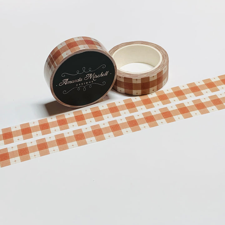 FALL BROWN & WHITE Plaid Amanda Mischell Washi Tape ~ 1 Roll ~ 15mm x 10m (33 Feet)