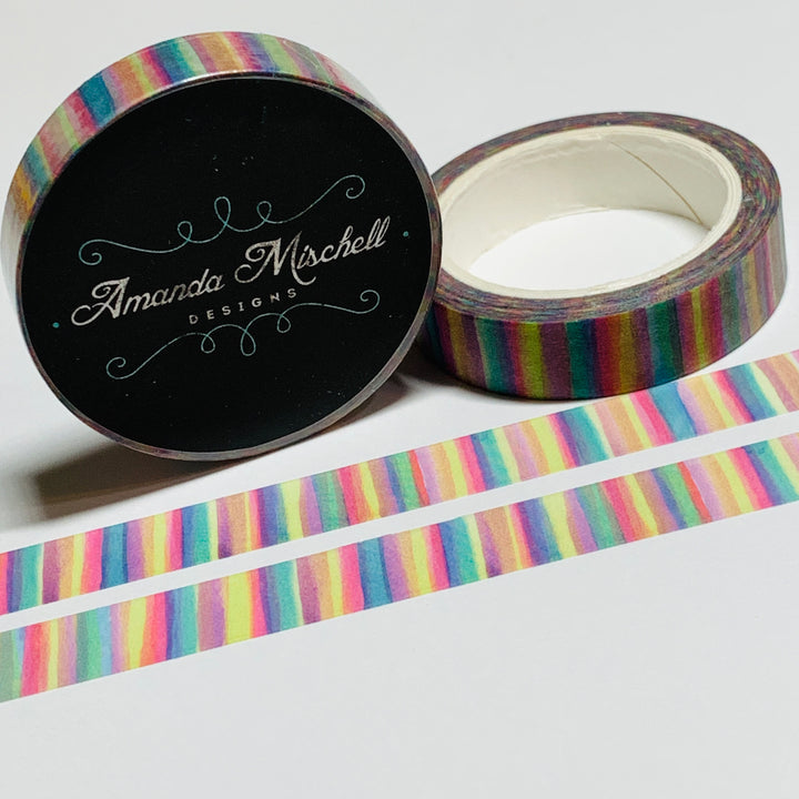 COLORED PENCIL THIN RAINBOW Stripes Amanda Mischell Washi Tape ~ 1 Roll ~ 10mm x 10m (33 Feet)