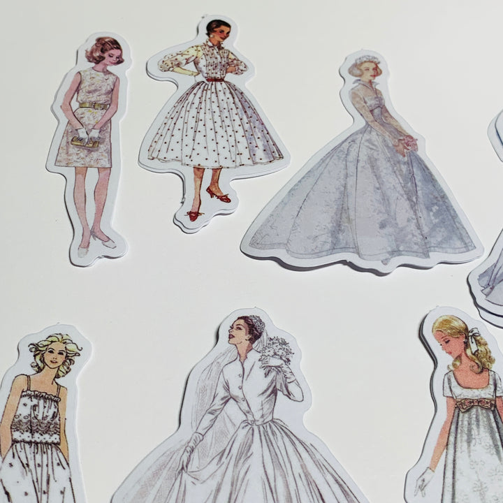WHITE WEDDING VINTAGE DRESS Girls Peelable Stickers  ~ 40 Pieces ~ Each Sticker is 60mm x 80mm