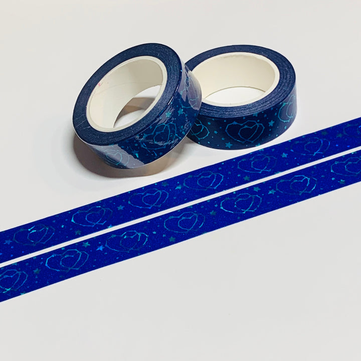 BLUE HEART CONSTELLATIONS Foil Washi Tape ~ 1 Roll ~ 15mm x 10m (33 Feet)