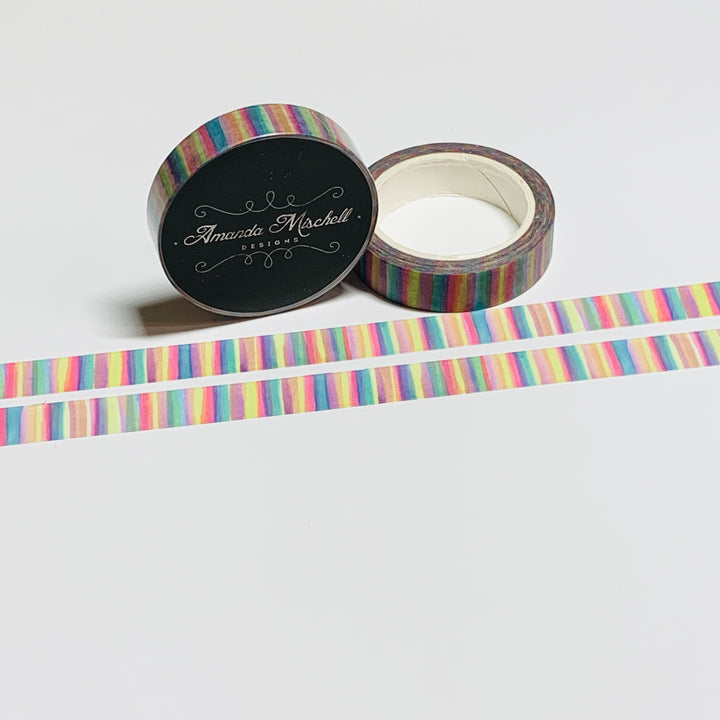 COLORED PENCIL THIN RAINBOW Stripes Amanda Mischell Washi Tape ~ 1 Roll ~ 10mm x 10m (33 Feet)