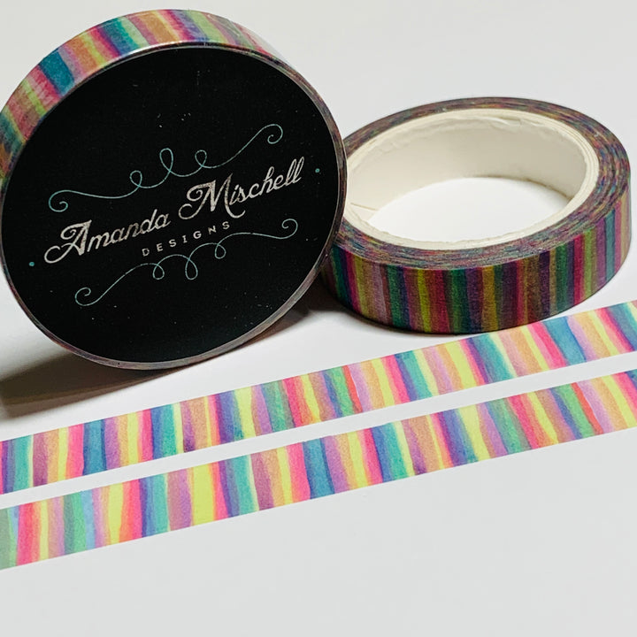 COLORED PENCIL THIN RAINBOW Stripes Amanda Mischell Washi Tape ~ 1 Roll ~ 10mm x 10m (33 Feet)