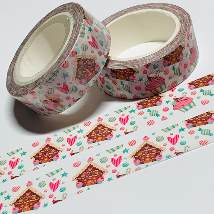 GINGERBREAD HOUSES & CONFETTI CUPCAKES Washi Tape ~ 1 Roll ~ 15mm x 10m (33 Feet)