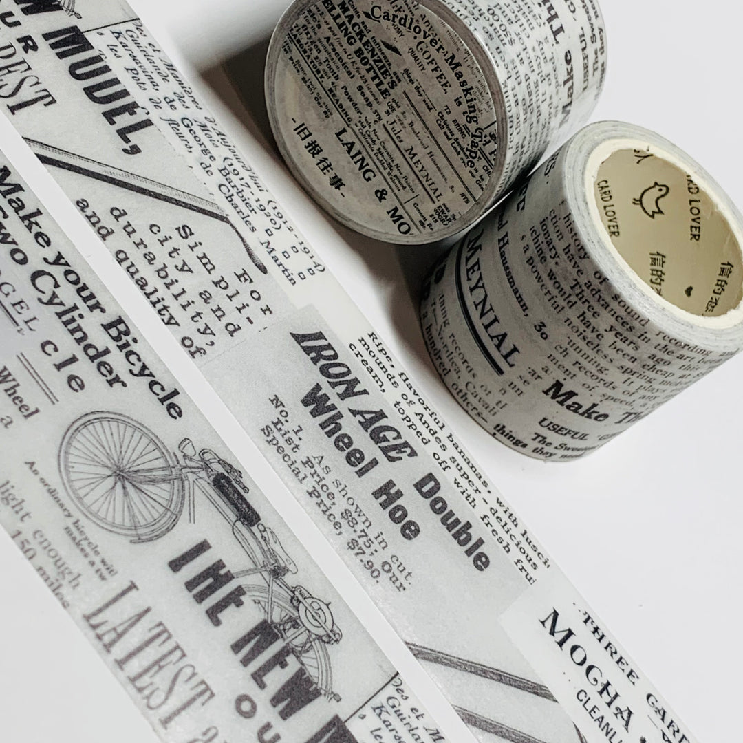 BLACK & WHITE NEWSPRINT Mixed Media Collage Washi Tape ~ 1 Roll ~ 30mm x 3m (10 Feet)