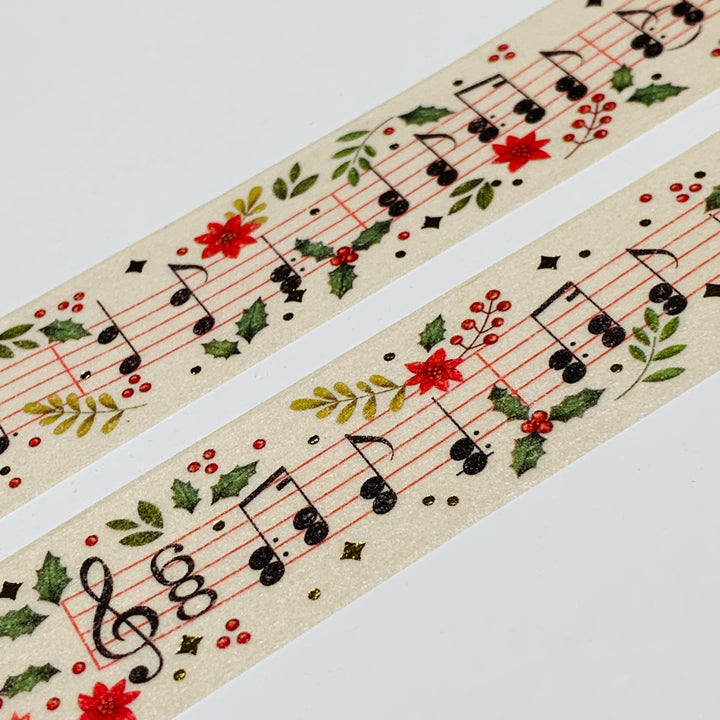 STILLE NACHT CHRISTMAS MUSIC CHARTS Gold Foil MT Washi Tape ~ 1 Roll ~ 24mm x 7m (23 Feet)