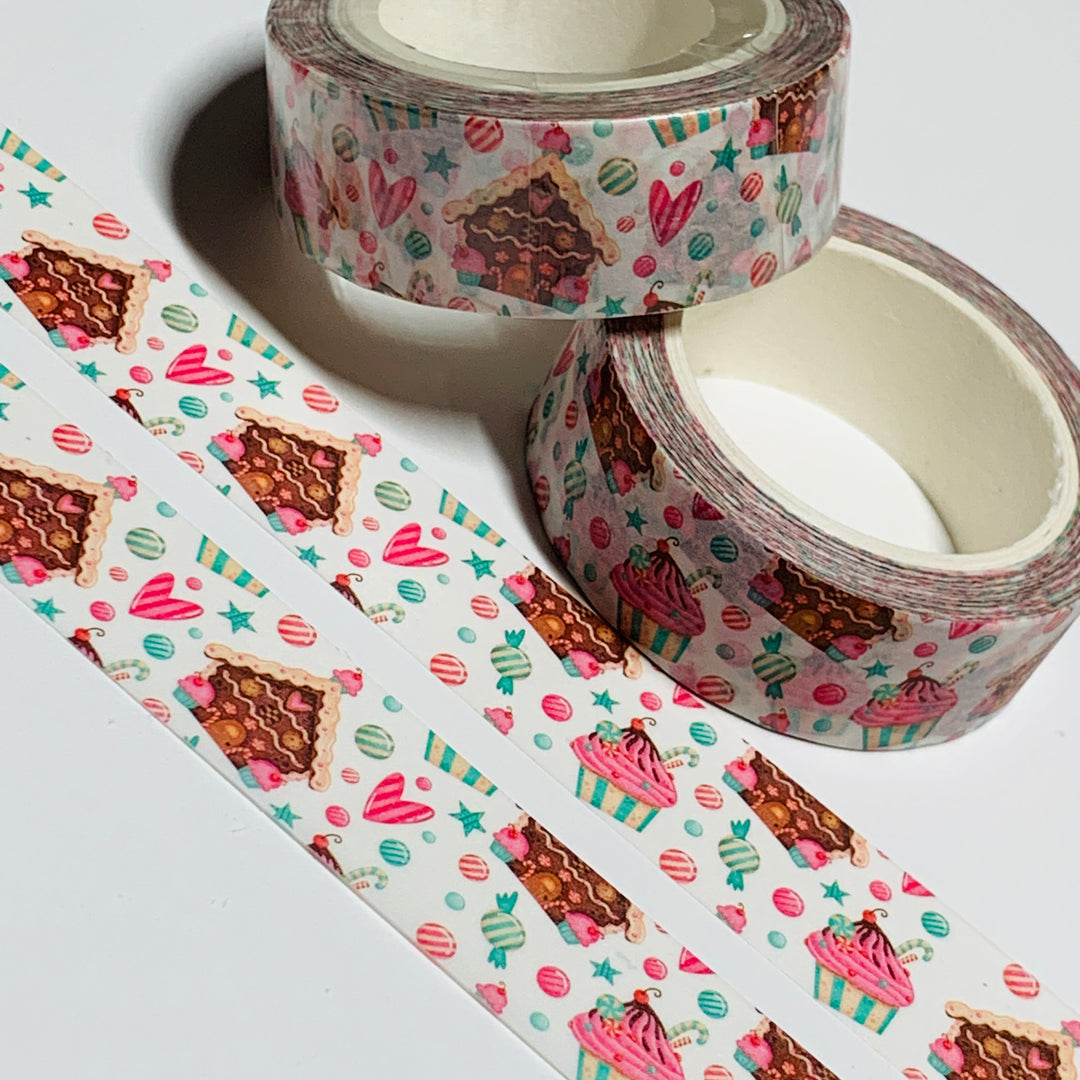 GINGERBREAD HOUSES & CONFETTI CUPCAKES Washi Tape ~ 1 Roll ~ 15mm x 10m (33 Feet)