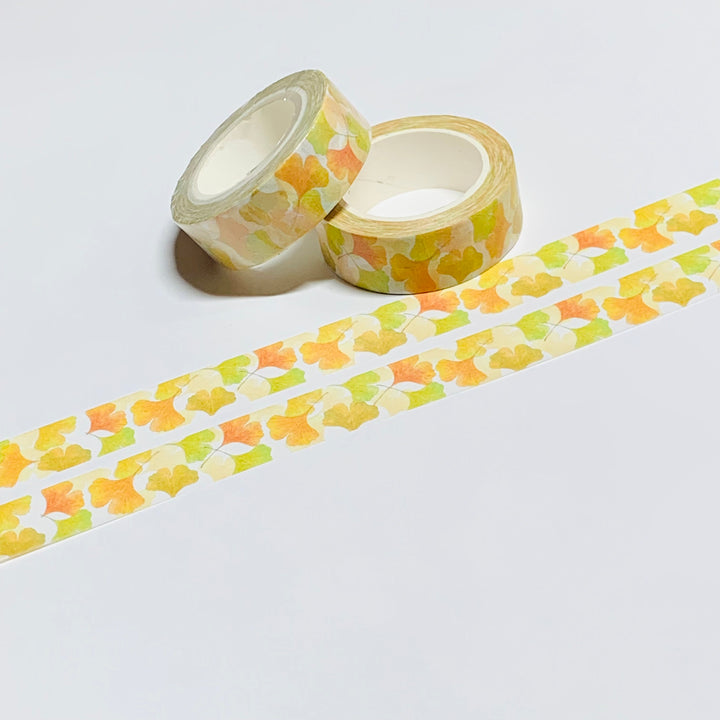 NEW SIZE! FALL LEAVES in GREEN and Orange Washi Tape ~ 1 Roll ~ 15mm x 10m (33 Feet)