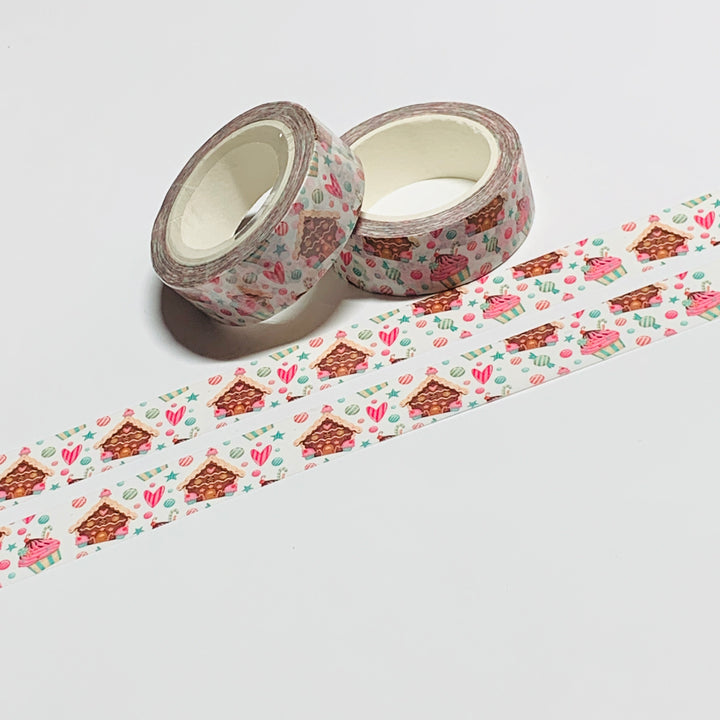 GINGERBREAD HOUSES & CONFETTI CUPCAKES Washi Tape ~ 1 Roll ~ 15mm x 10m (33 Feet)