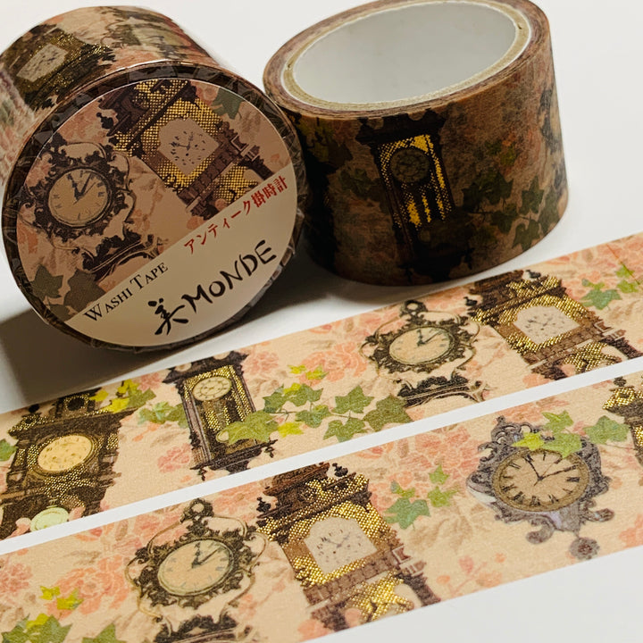 KIMONO MONDE ANTIQUE WALL CLOCK Gold Foil Saien Washi Tape ~ 1 Roll ~ 25mm x 5m (16 Feet)